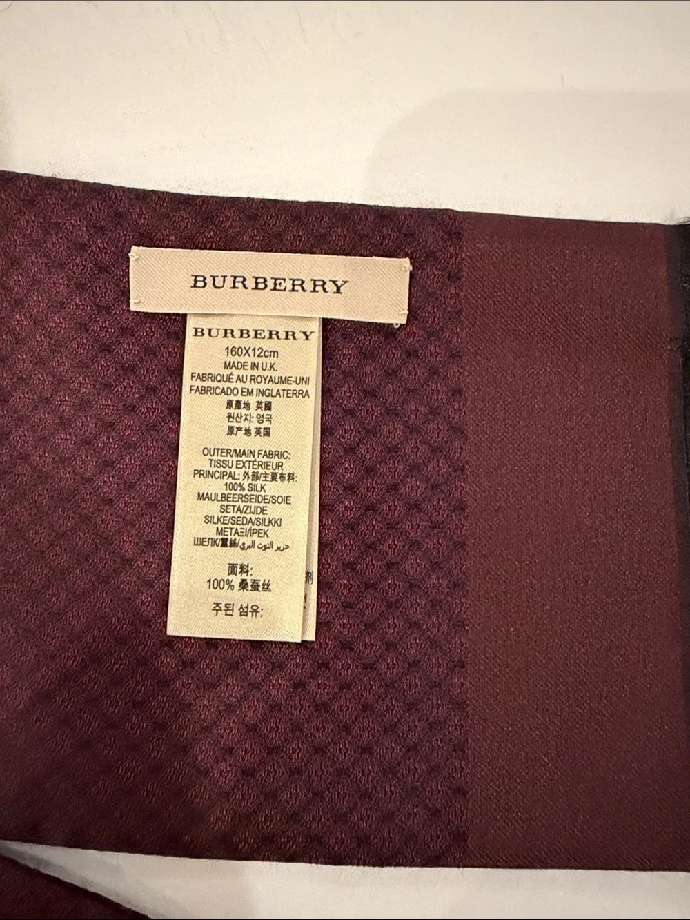 Burberry 100% silk Men's Burgundy & Black Micro-Patterned Scarf